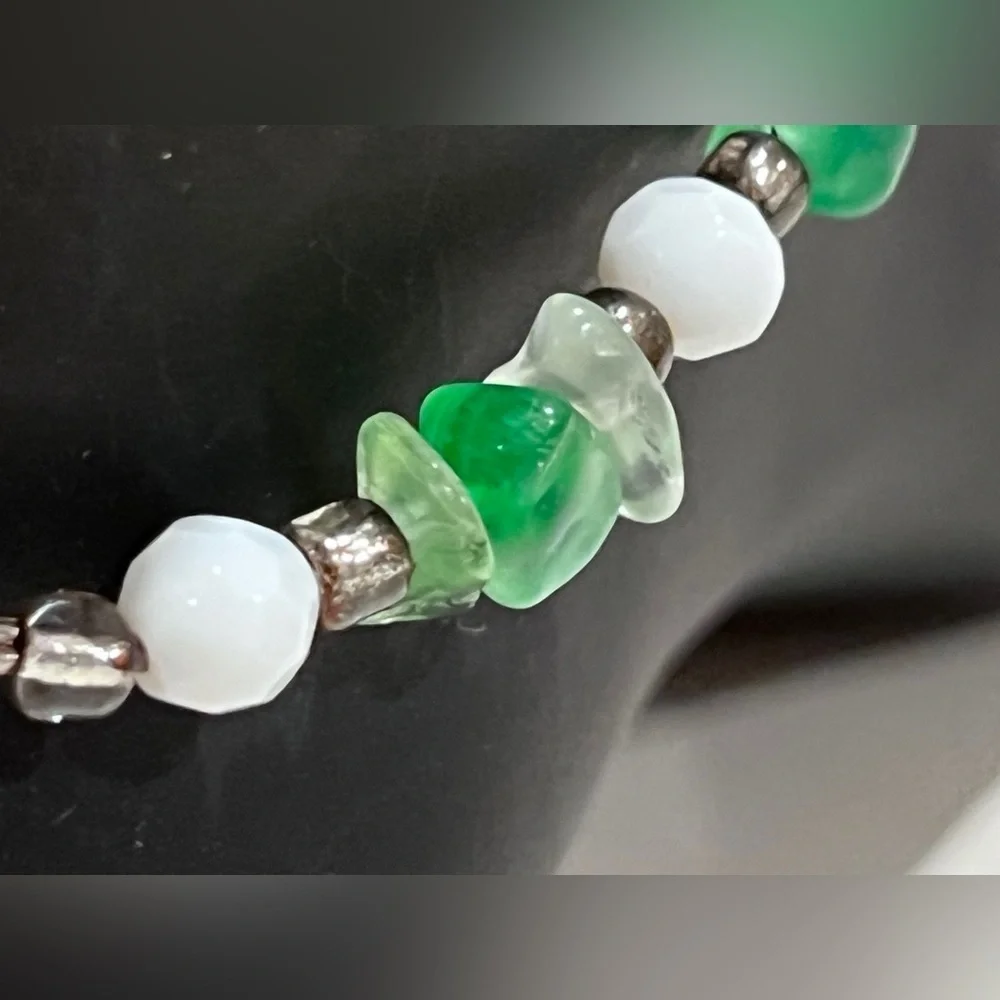 Green Aventurine and White Howlite Handmade Beaded Ankle Bracelet